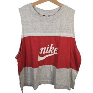 Nike Sportswear Women's Cropped Grey Red Varsity HBR Tank Size XL Athletic